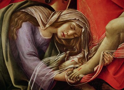 De rouw om Christus, detail van Maria Magdalena en de voeten van Christus, ca. 1490 door Sandro Botticelli